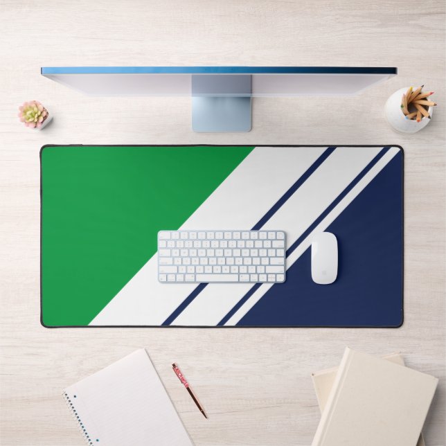 Dicke grüne, blaue, weiße, diagonale Streifen Schreibtischunterlage (Büro 1)