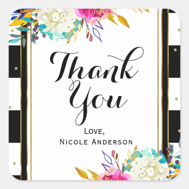 Dicke, helle, farbenfrohe schwarze und weiße Strei Quadratischer Aufkleber (Vorderseite)