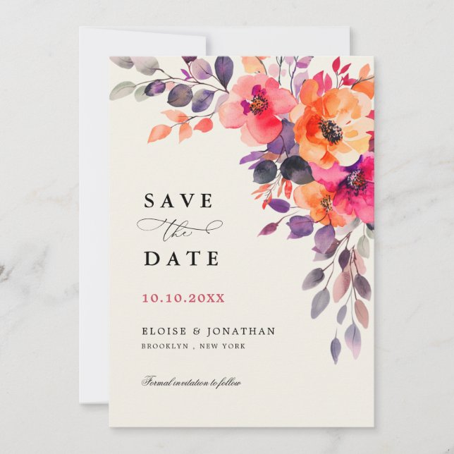 Dicke, hellrosa Orangefarbene Blumenzehen Save The Date (Vorderseite)