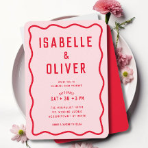 Dicke, hellrosa Rot Squiggle Wavy Retro Hochzeit