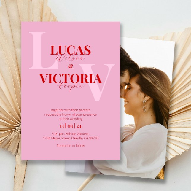 Dicke, hellrosa und rotes Foto Hochzeit Einladung (Von Creator hochgeladen)