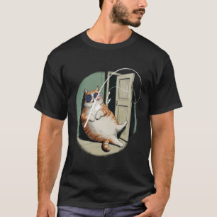 dicke Katze Fischende Katze mit einem Barsch Fisch T-Shirt
