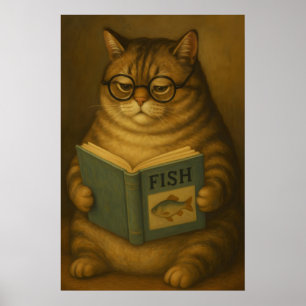 Dicke Katze liest Buch, Vintage Poster, Kunstposte Poster
