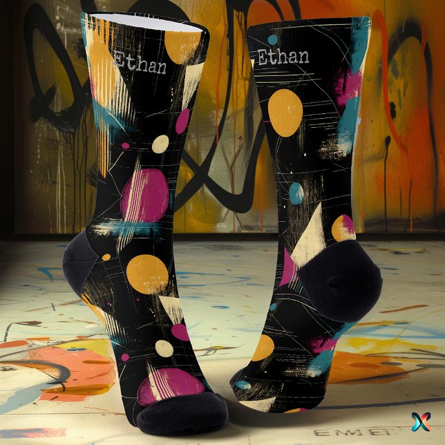 Dicke Kunst in Gold, Aquamarin und Magenta in Schw Socken (Von Creator hochgeladen)