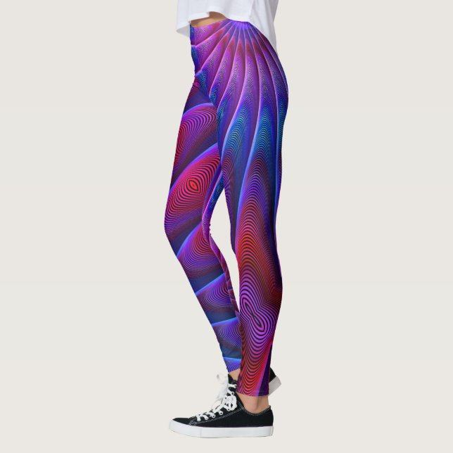 Dicke Lila blaufarbige Fraktal-Linien Leggings (Links)