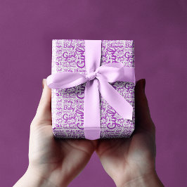 Dicke Lila Script Typografie Girl Baby Dusche Geschenkpapier