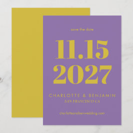 Dicke, Lila und gelbe Typografie Moderne Save The Date