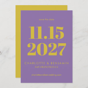 Dicke, Lila und gelbe Typografie Moderne Save The Date