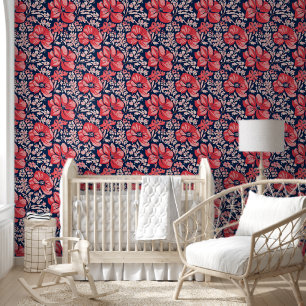 Dicke Maximalismus Blau und Rosa Wilde Blume flora Tapete