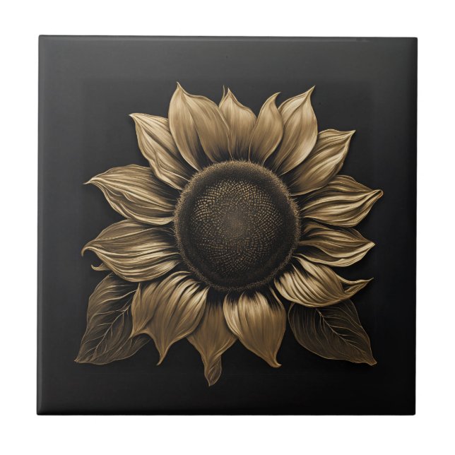 Dicke metallische Sonnenblume auf schwarz Fliese (Vorderseite)