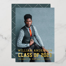 Dicke Minimalistische Foto Navy Blue Graduation Pa Folieneinladung