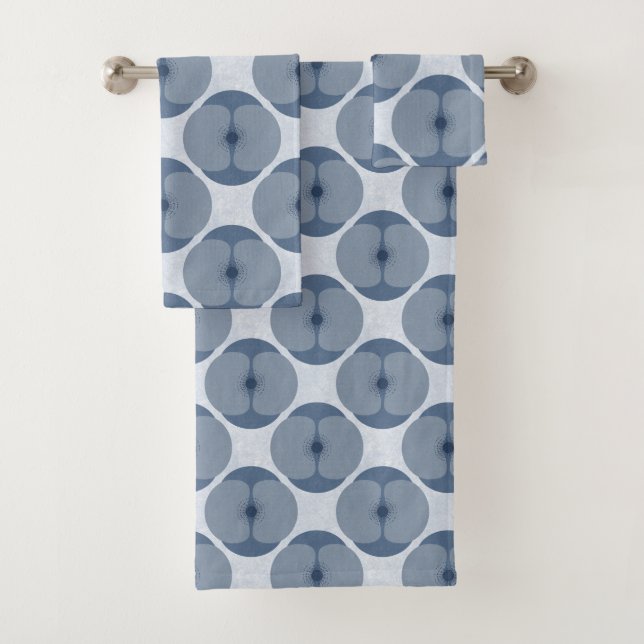 Dicke Minimalistische Mohn Texturierte Blauer Badhandtuch Set (Insitu)