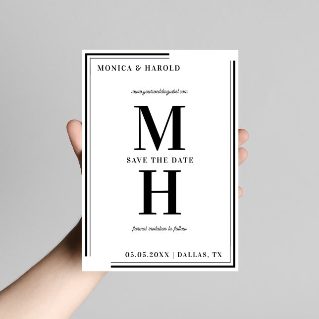 Dicke Minimalistische Monogramm Schwarz-Weiß-Hochz Save The Date (Von Creator hochgeladen)