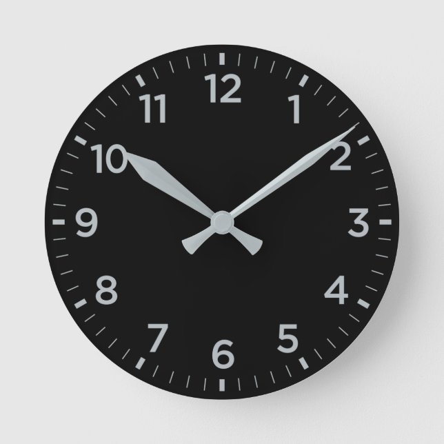 Dicke Minimalistische Schwarz-Grau-Glanz-Uhr Runde Wanduhr (Vorderseite)