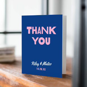 Dicke moderne Art Funky farbenfrohe blaue rosa Hoc Dankeskarte