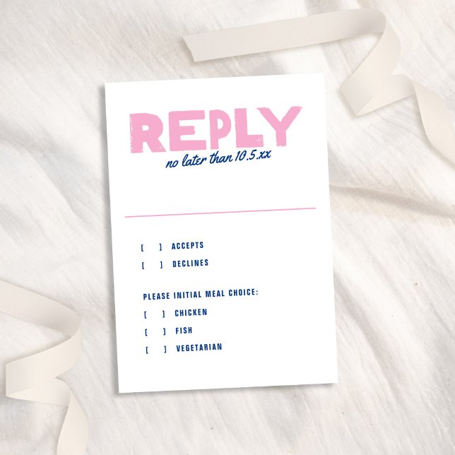 Dicke moderne Art Funky farbenfrohe blaue rosa Hoc RSVP Karte (Von Creator hochgeladen)