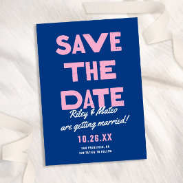 Dicke moderne Art Funky farbenfrohe blaue rosa Hoc Save The Date
