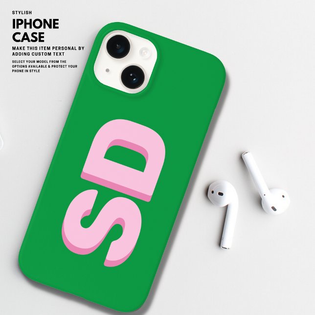 Dicke moderne, fett grüne und rosa Initialen Monog Case-Mate iPhone Hülle (Von Creator hochgeladen)