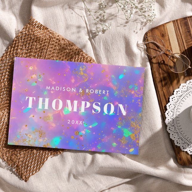 Dicke moderne Goldopal-Monogramm-Rosa-Hochzeit Gästebuch (Von Creator hochgeladen)