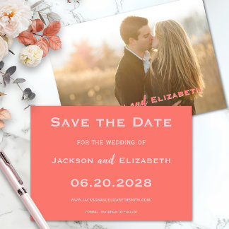 Dicke moderne Korallen und rosa Foto Hochzeit Save The Date
