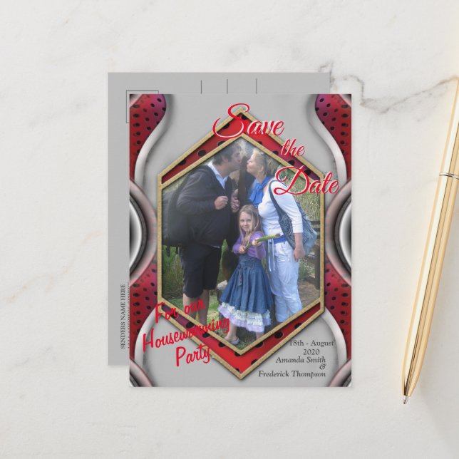 Dicke moderne Metallic 3D Red Gray Texture Look Ankündigungspostkarte (Vorderseite/Rückseite Beispiel)