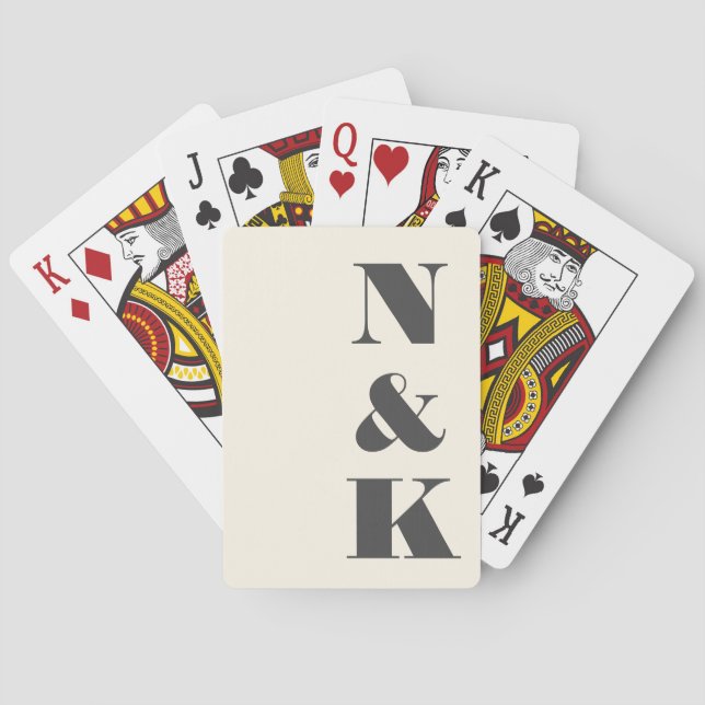 Dicke moderne Monogram-Initials Black Cream Weddin Spielkarten (Rückseite)