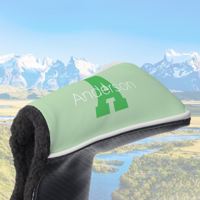 Dicke moderne Monogramm | Pale & Kelly Green Golf Headcover (Von Creator hochgeladen)