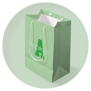 Dicke moderne Monogramm Pale & Kelly Green Mittlere Geschenktüte