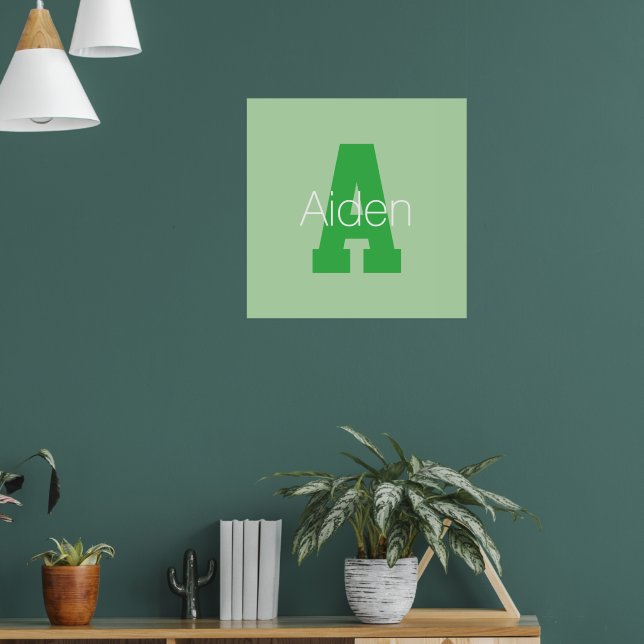 Dicke moderne Monogramm | Pale & Kelly Green Poster (Wohnzimmer 1)