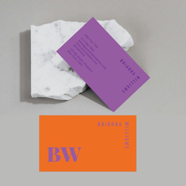Dicke moderne orange Lila Berufliche Monogramm Visitenkarte (Von Creator hochgeladen)