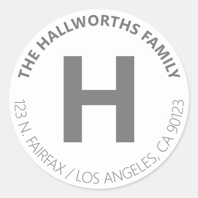 Dicke moderne Rücksendeadresse in Weiß und Grau Runder Aufkleber (Vorderseite)