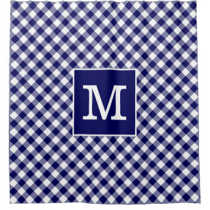 Dicke Monogram Navy Blue und White Gingham Pattern Duschvorhang