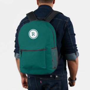 Dicke Monogramm im weißen Kreis auf Aquamarin Bedruckter Rucksack
