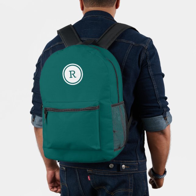 Dicke Monogramm im weißen Kreis auf Aquamarin Bedruckter Rucksack (Insitu (Modell))