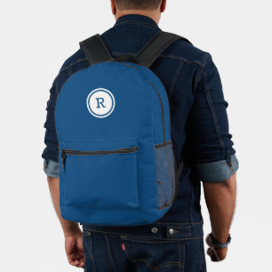 Dicke Monogramm im weißen Kreis auf blau Bedruckter Rucksack