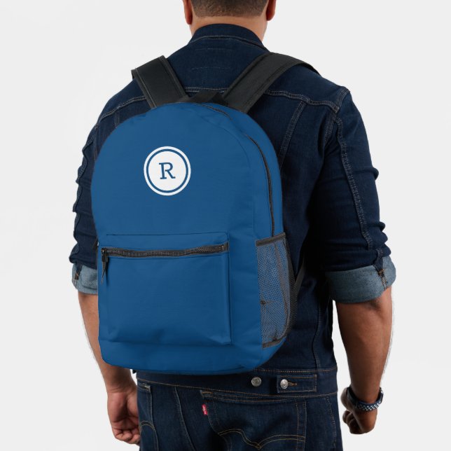 Dicke Monogramm im weißen Kreis auf blau Bedruckter Rucksack (Insitu (Modell))