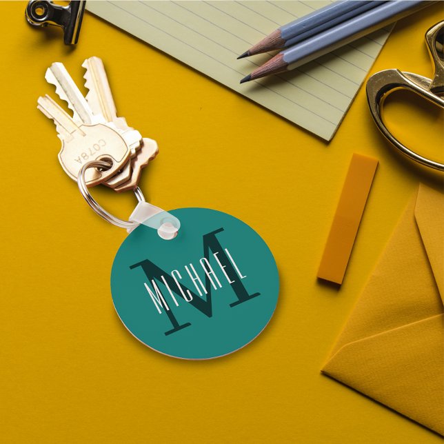 Dicke Monogramm Initial- und Vorname Blau Aquamari Schlüsselanhänger (Von Creator hochgeladen)