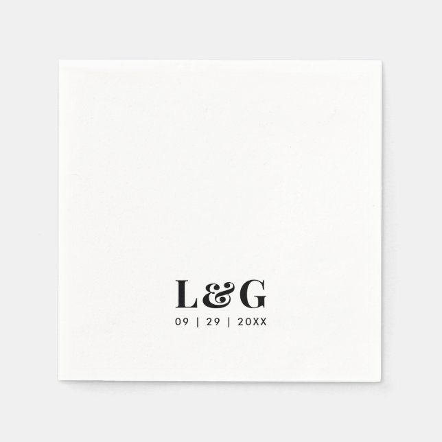 Dicke Monogramm Minimal Schwarz-Weiß-Hochzeit Serviette (Vorderseite)