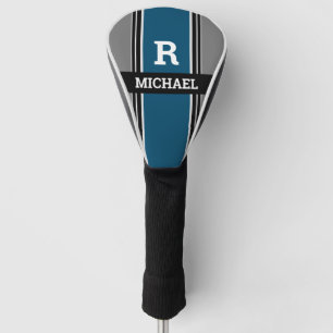 Dicke Monogramm & Name, Ocean Blue Gray Blk. Strei Golf Headcover