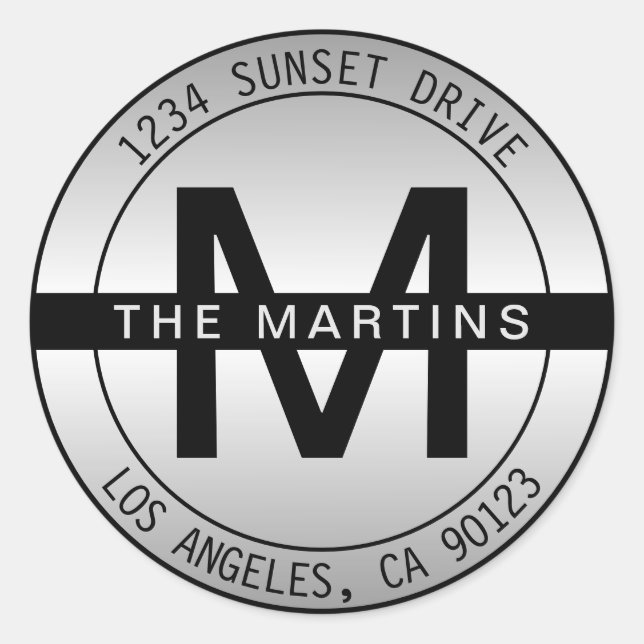 Dicke Monogramm- und Circle-Adresse | Gerahmte Bre Runder Aufkleber (Vorderseite)