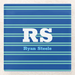 Dicke Monogramm und Name, Aquamarine Linien auf De Glasuntersetzer