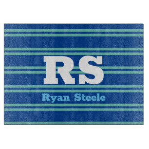 Dicke Monogramm und Name, Aquamarine Linien auf De Schneidebrett