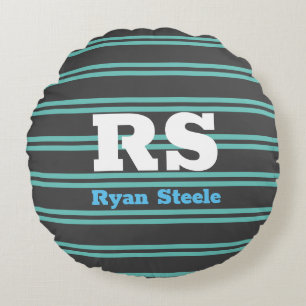 Dicke Monogramm und Name, Aquamarine Linien auf du Rundes Kissen