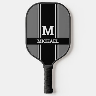 Dicke Monogramm und Name, graue und schwarze Strei Pickleball Schläger