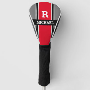 Dicke Monogramm und Name, rote, graue und schwarze Golf Headcover
