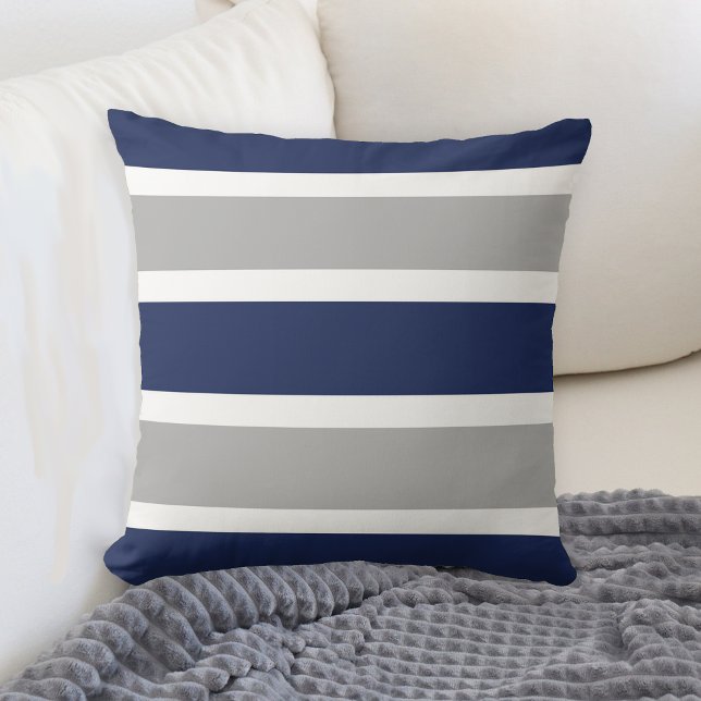Dicke Navy Blue und Grau Streifen Design Kissen (Von Creator hochgeladen)