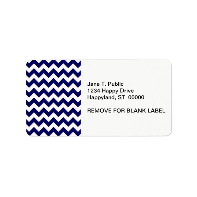 Dicke Navy Blue & White Zickzack Zig-Zag Muster Adressaufkleber (Vorne)