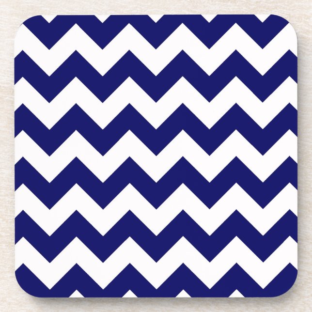 Dicke Navy Blue & White Zickzack Zig-Zag Muster Untersetzer (Vorderseite)