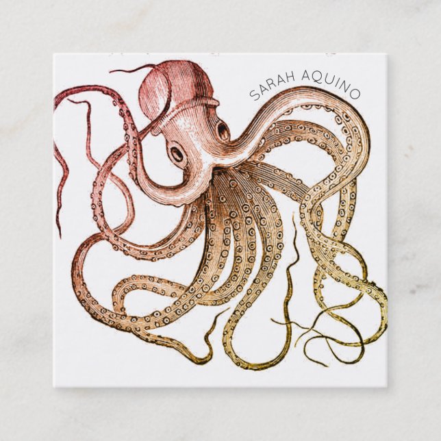 Dicke Oktopus mit geschwungener Schrift Quadratische Visitenkarte (Vorderseite)