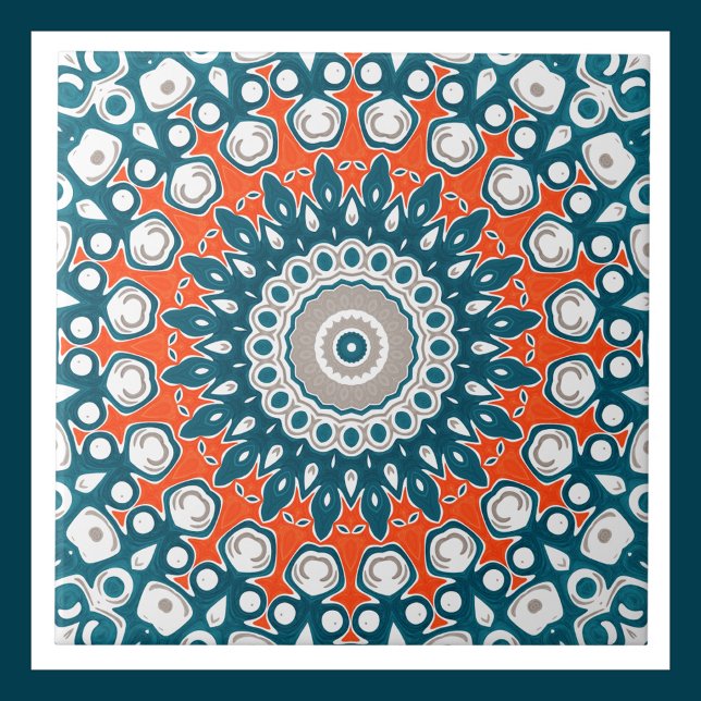 Dicke Orange & Aquamarin Mandala Geometrisches Tot Fliese (Von Creator hochgeladen)